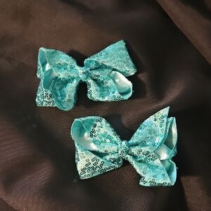 Glittery Turquoise Sequin Hair Bows